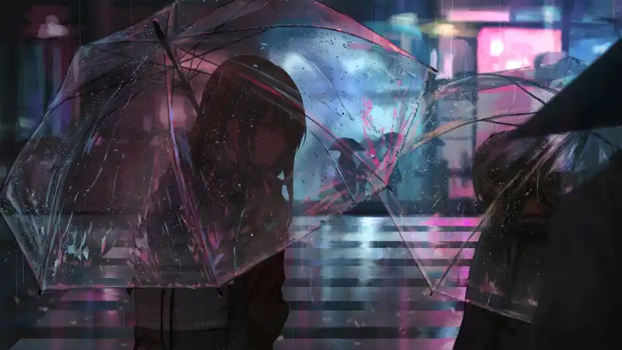 2k4K壁纸-紫色 - 蓝色-雨夜「哲风壁纸」