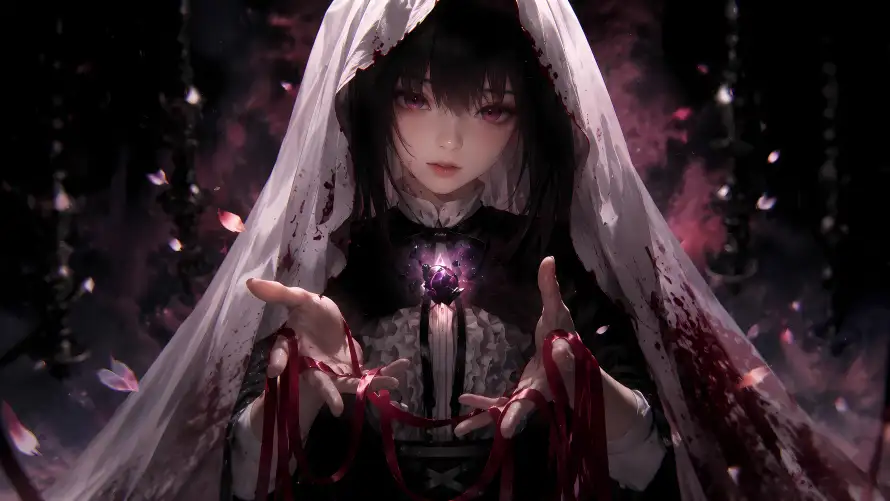 7k动漫壁纸-花 - 头纱-少女「哲风壁纸」