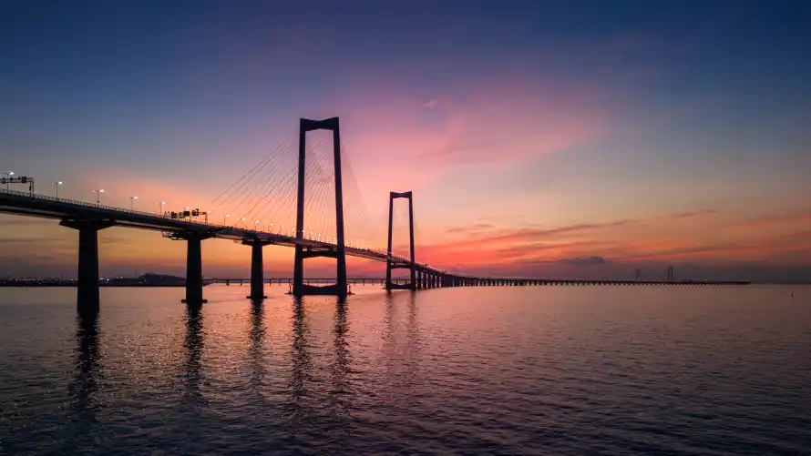 8k倒影壁纸-桥 - 夕阳-大桥「哲风壁纸」