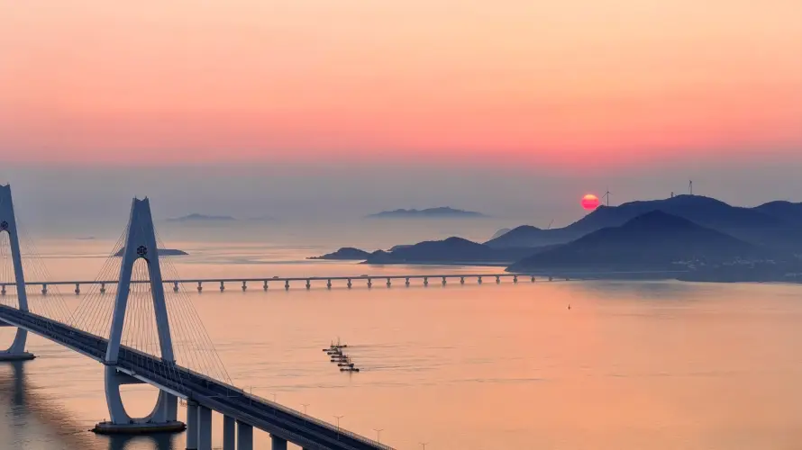 3k日落壁纸-桥梁 - 治愈-海边「哲风壁纸」