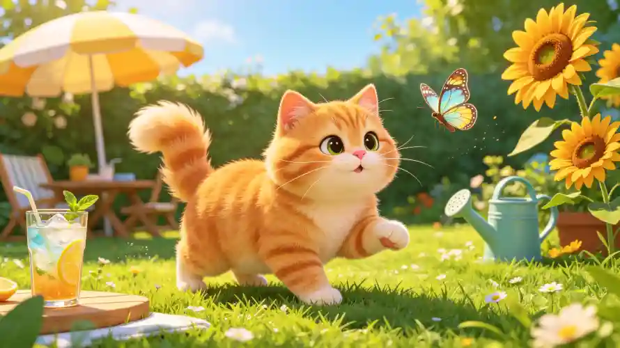 3k冰饮壁纸-卡通 - 夏日-橘猫「哲风壁纸」