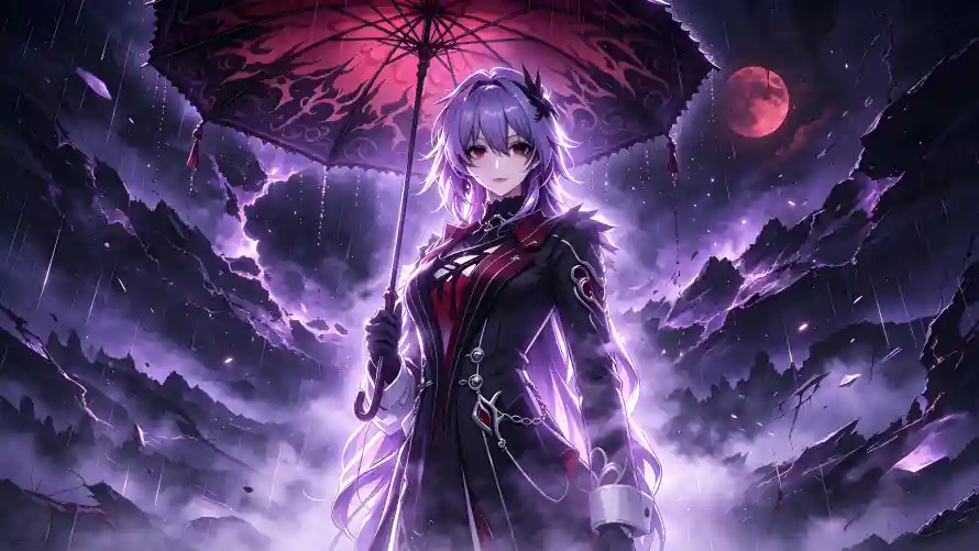 4k乌云壁纸-制服 - 红伞-红月「哲风壁纸」