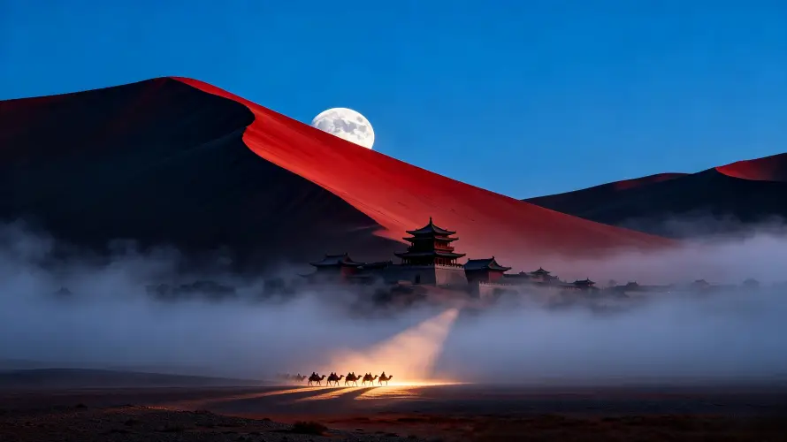 3k夜空壁纸-暖光 - 月亮-树木「哲风壁纸」