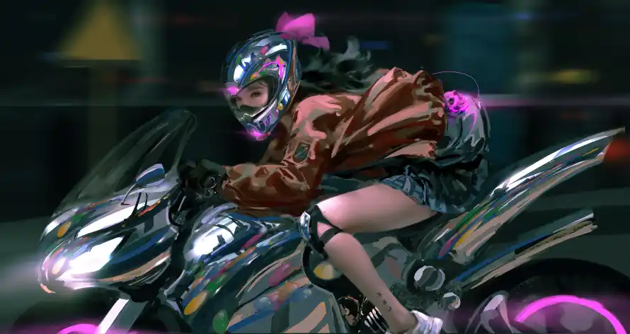 4k头盔壁纸-少女 - 插画-机车「哲风壁纸」
