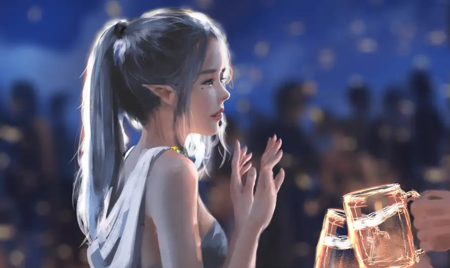 4k吊带壁纸-夜晚 - 少女-插画「哲风壁纸」