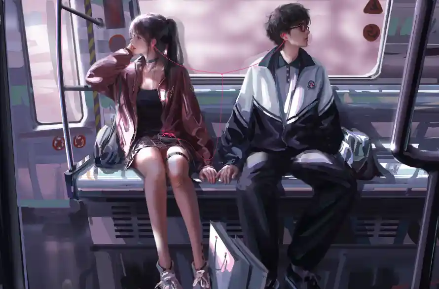 4k少年壁纸-情侣 - 插画-校服「哲风壁纸」