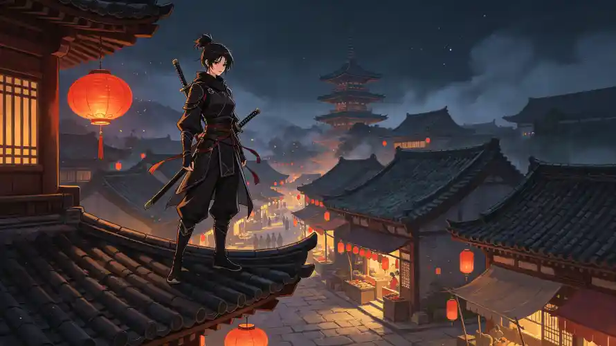 3k卡通壁纸-剑 - 古街-国风「哲风壁纸」