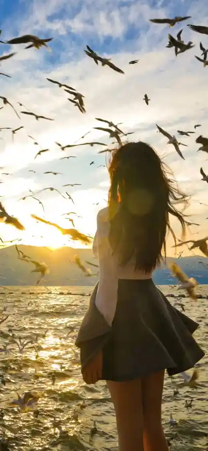4kjk壁纸 - 夕阳 - 天空 - 少女「哲风壁纸」