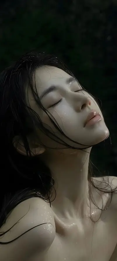 4k人像壁纸 - 湿发 - 锁骨 - 闭眼「哲风壁纸」