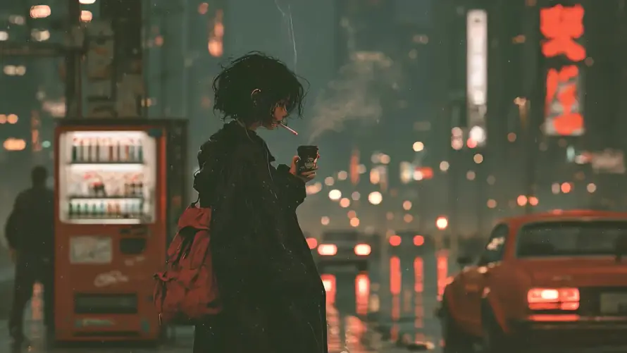 4k插画壁纸 - 二次元 - 看手机 - 城市夜景「哲风壁纸」