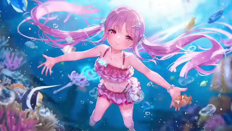 4k少女壁纸-水下 - 泡泡-泳装「哲风壁纸」