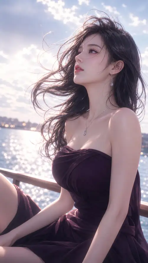 4k卷发壁纸 - 少女 - 插画 - 水面「哲风壁纸」