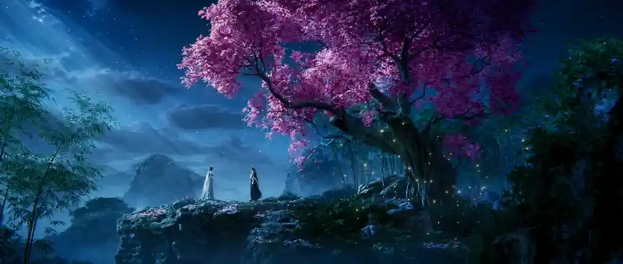 4k仙侠壁纸-古风 - 夜晚-山崖「哲风壁纸」