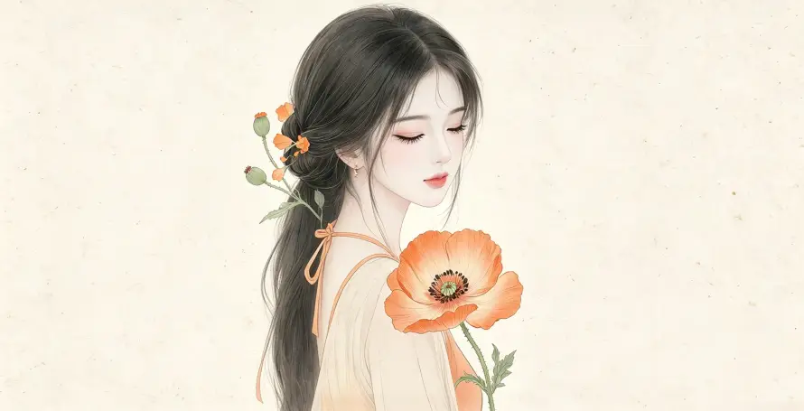 3k低眸壁纸-手绘 - 插画-温婉「哲风壁纸」