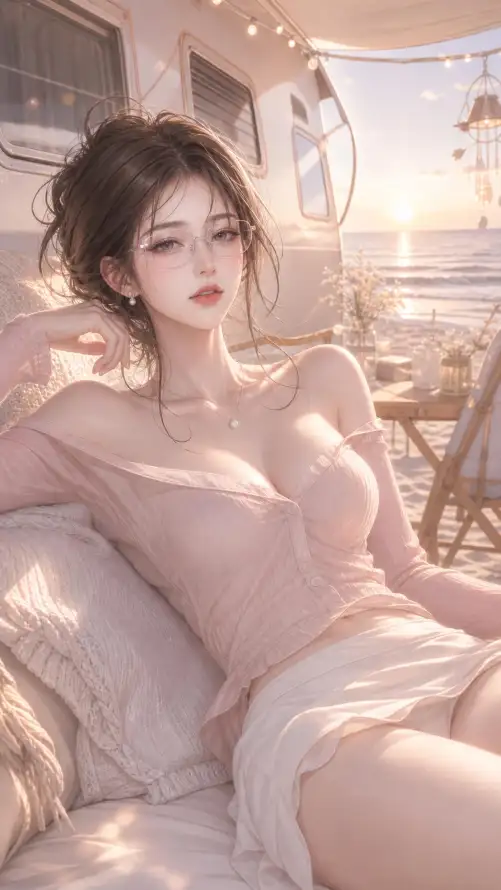 4k夕阳壁纸 - 房车 - 插画 - 暖光「哲风壁纸」