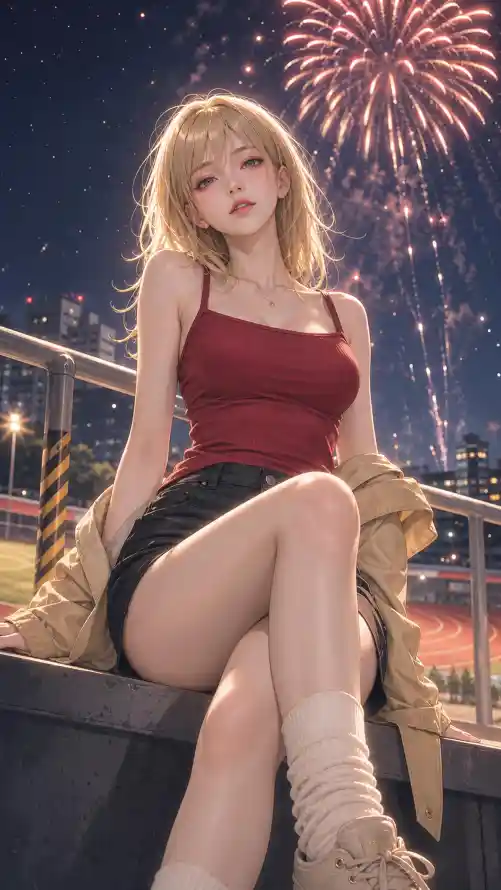 4k夜景壁纸 - 天台 - 插画 - 烟花「哲风壁纸」