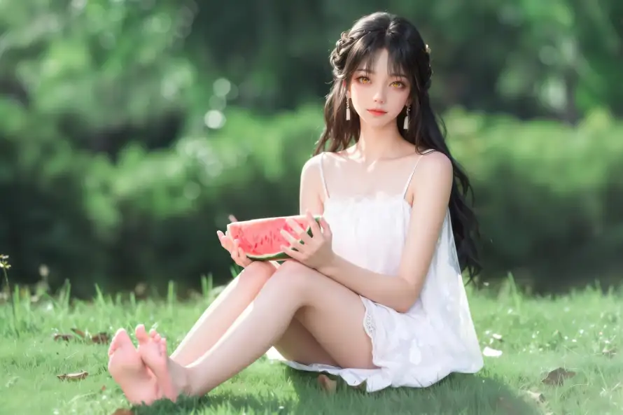 5k夏日壁纸-草地 - 西瓜-赤脚「哲风壁纸」