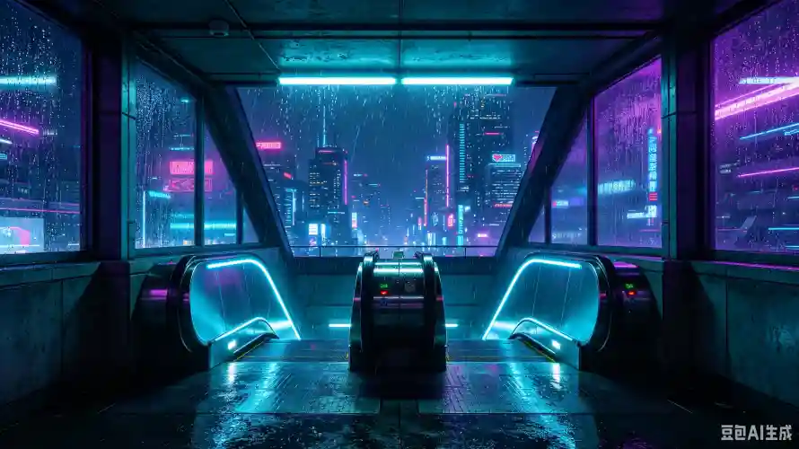 3k夜景壁纸-科幻 - 车站-雨夜「哲风壁纸」