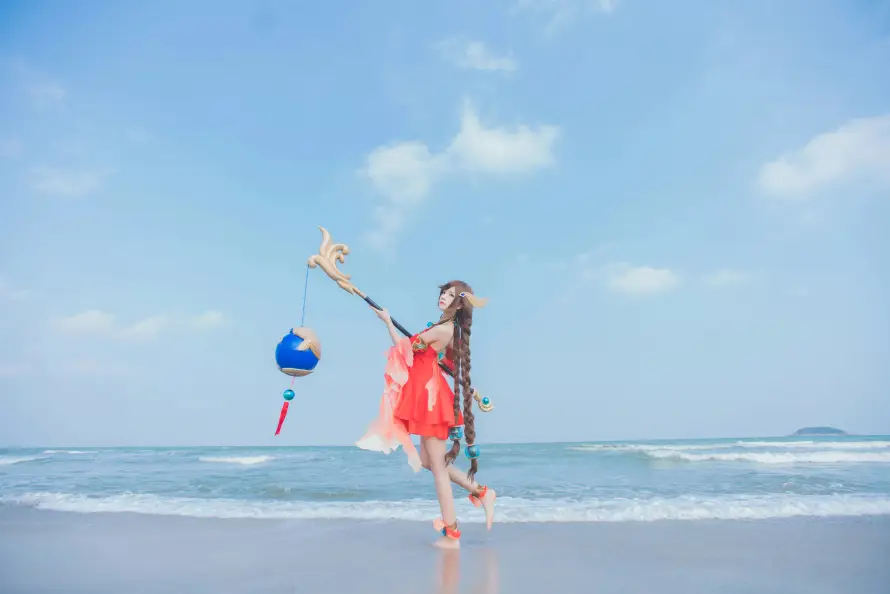 8k大乔壁纸-沙滩 - 法杖-海浪「哲风壁纸」