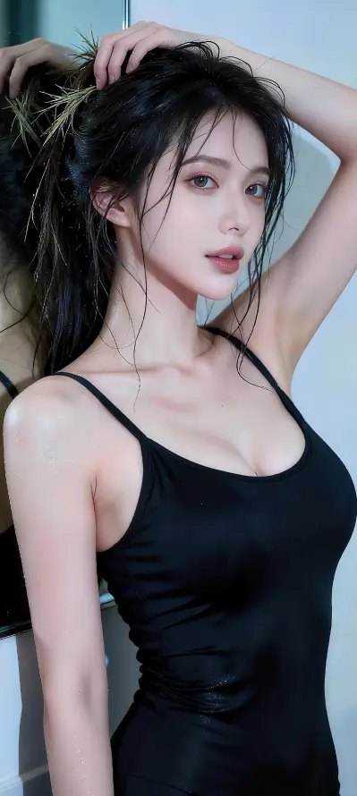 4k湿发壁纸 - 红唇 - 辣妹 - 镜子「哲风壁纸」