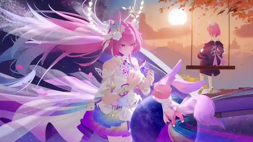 4k少女壁纸 - 秋千 - 黄昏 - 二次元「哲风壁纸」