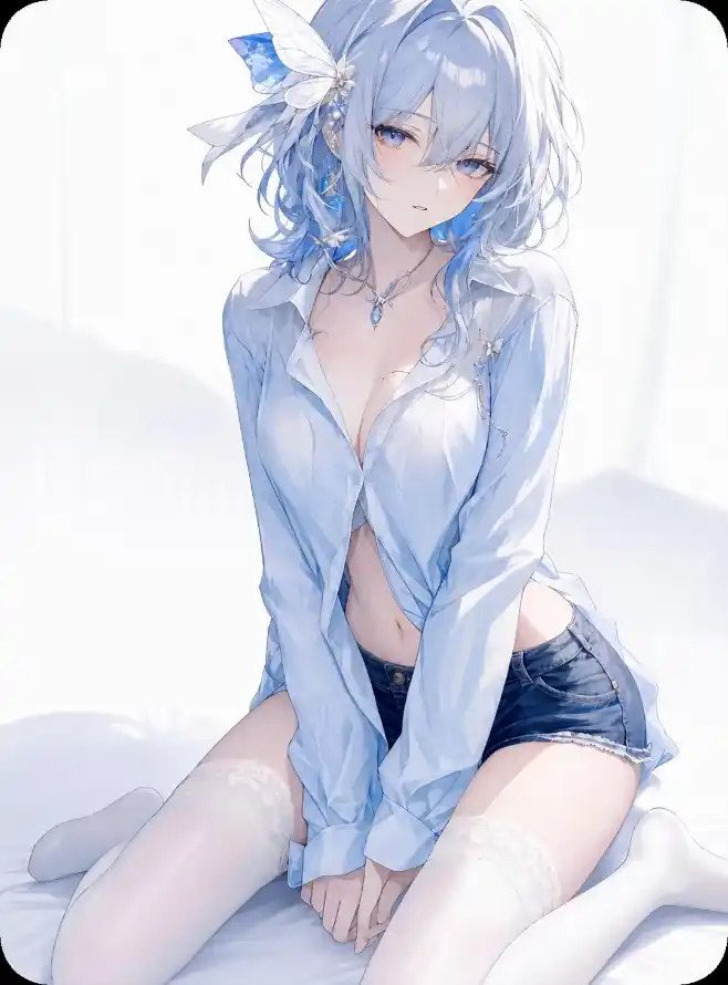 4k坐姿壁纸 - 少女 - 白丝 - 短裤「哲风壁纸」