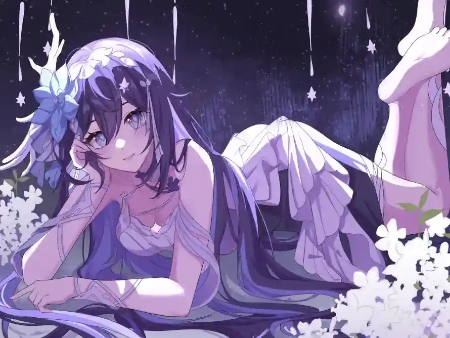 3k夜晚壁纸-少女 - 托腮-星空「哲风壁纸」