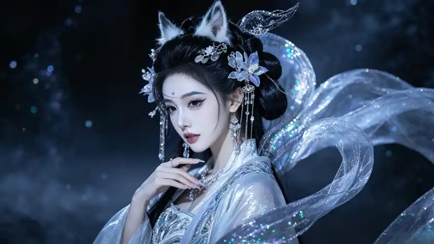 3k好看壁纸-汉服 - 狐耳-花钿「哲风壁纸」