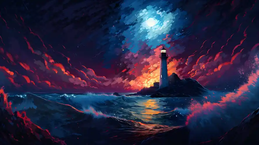 3k暗夜壁纸-月夜 - 海景-海浪「哲风壁纸」