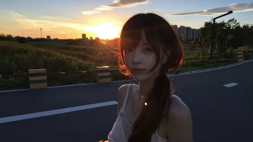 3k公路壁纸-夕阳 - 女生-户外「哲风壁纸」