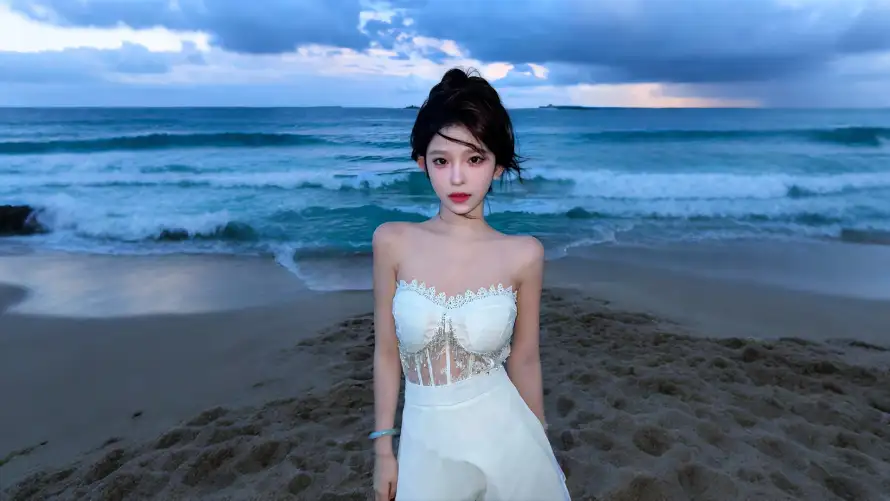 2k天空壁纸-暮色 - 沙滩-海浪「哲风壁纸」