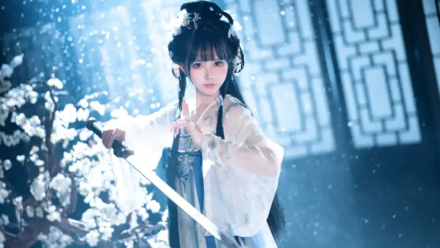 6k仙气壁纸-国风 - 持剑-梨花「哲风壁纸」