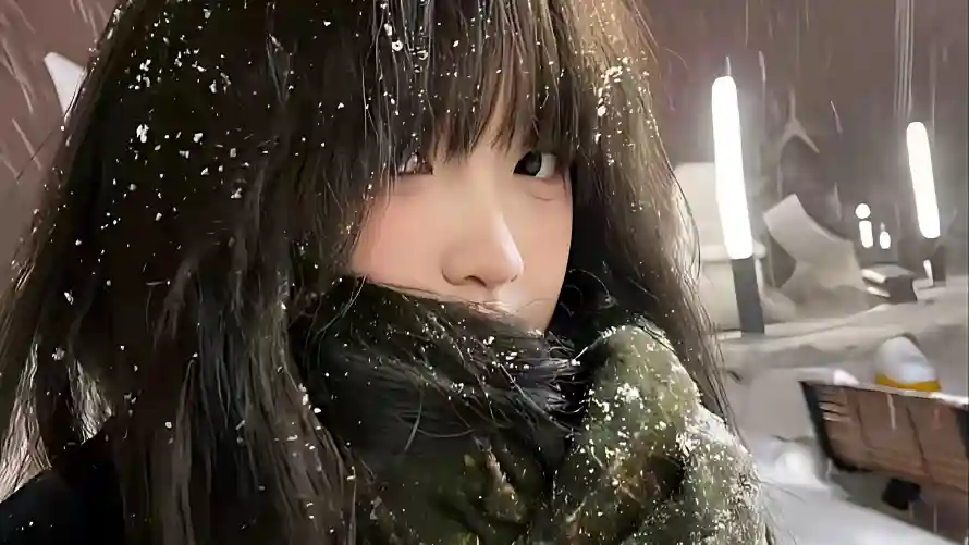 4k冬日壁纸-围巾 - 夜景-少女「哲风壁纸」