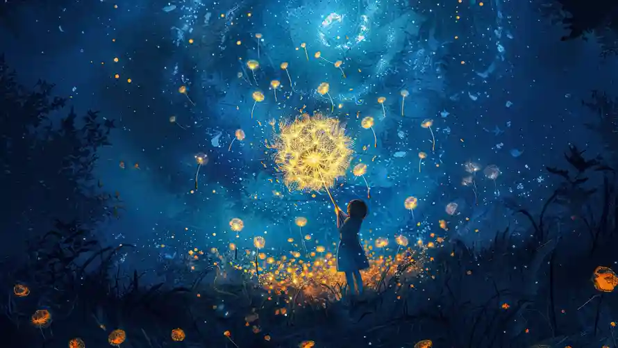 3k剪影壁纸-夜晚 - 少女-插画「哲风壁纸」