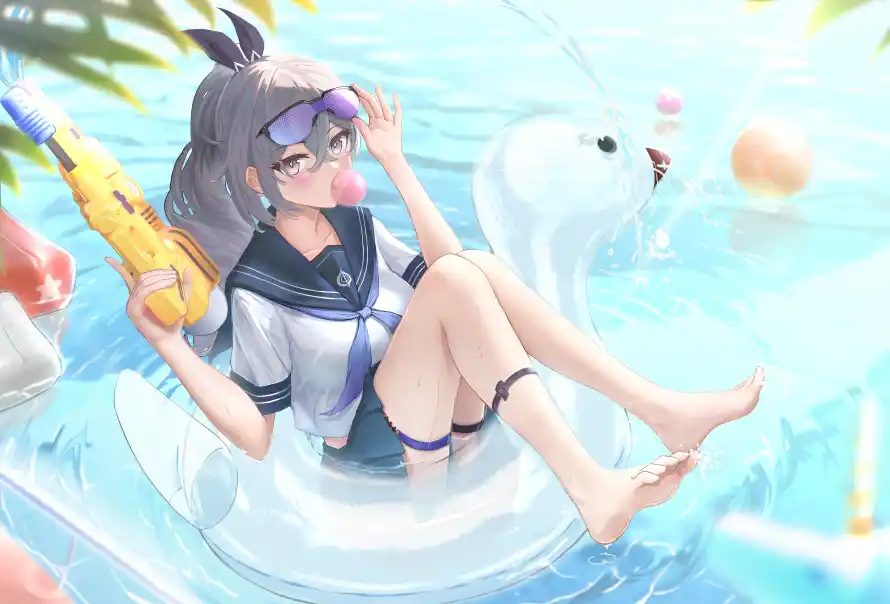 3k墨镜壁纸-夏日 - 戏水-水枪「哲风壁纸」