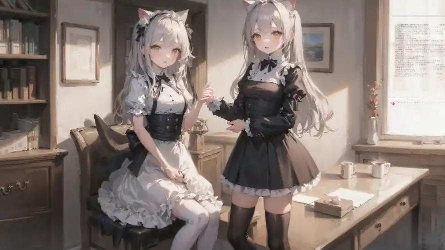 4k书桌壁纸-兽耳 - 室内-少女「哲风壁纸」