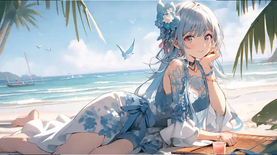 4k夏日壁纸-大海 - 少女-度假「哲风壁纸」