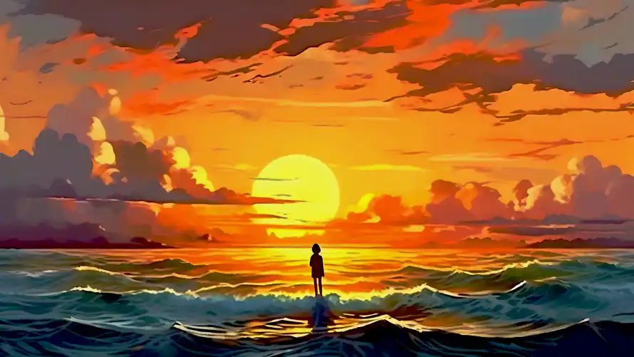 4k云彩壁纸-夕阳 - 海浪-海面「哲风壁纸」