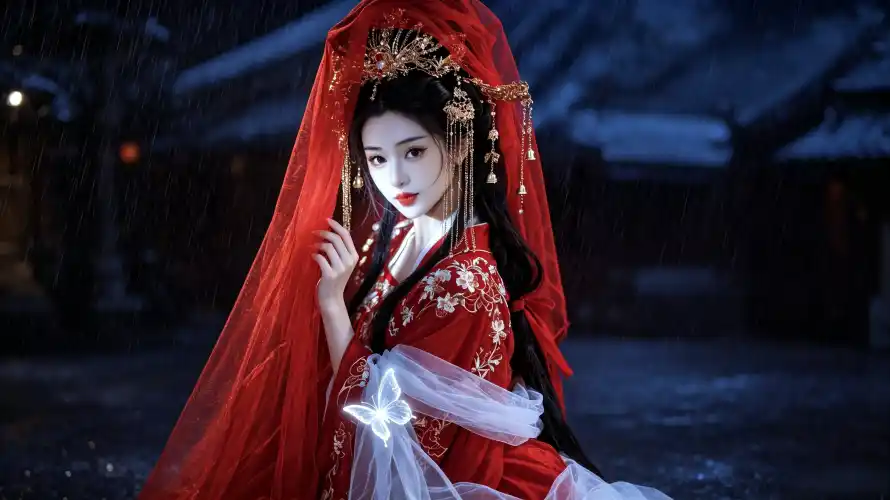 3k刺绣壁纸-发冠 - 古风-夜景「哲风壁纸」