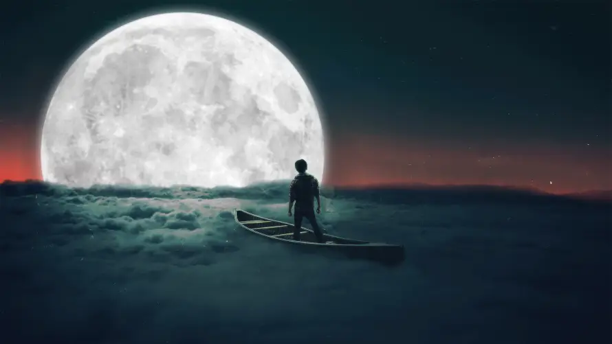 6k夜景壁纸-孤舟 - 意境-插画「哲风壁纸」