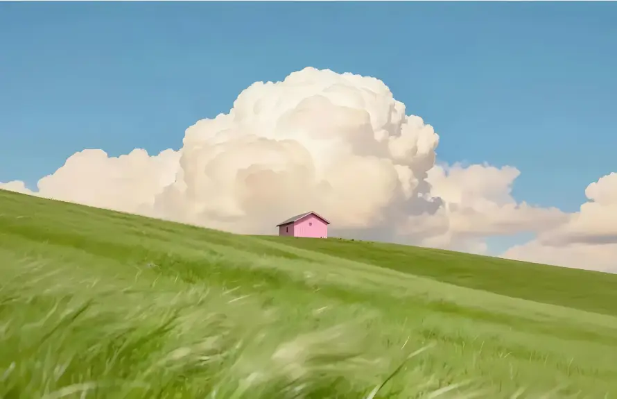 2k坡地壁纸-房屋 - 插画-晴空「哲风壁纸」