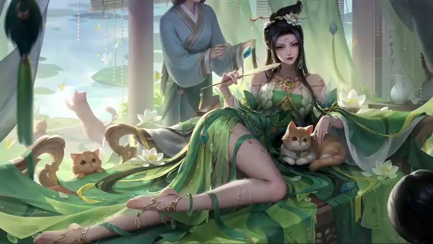 4k侍女壁纸-卧榻 - 古装-古风「哲风壁纸」