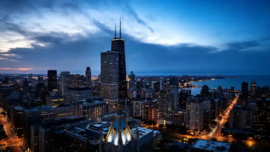 3k黄昏壁纸-芝加哥 - 城市夜景-密歇根湖「哲风壁纸」