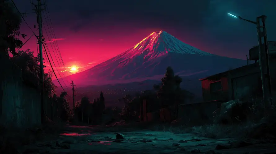 6k城镇壁纸-日落 - 暮色-火山「哲风壁纸」