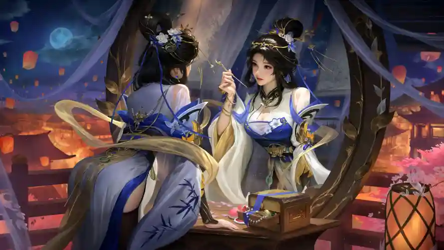4k发簪壁纸-古风 - 圆月-夜景「哲风壁纸」
