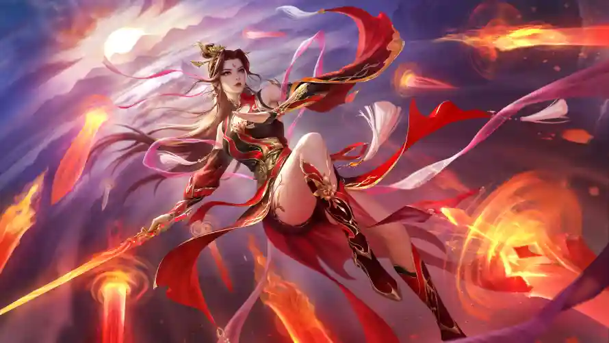 4k发冠壁纸-古风 - 持剑-红衣「哲风壁纸」