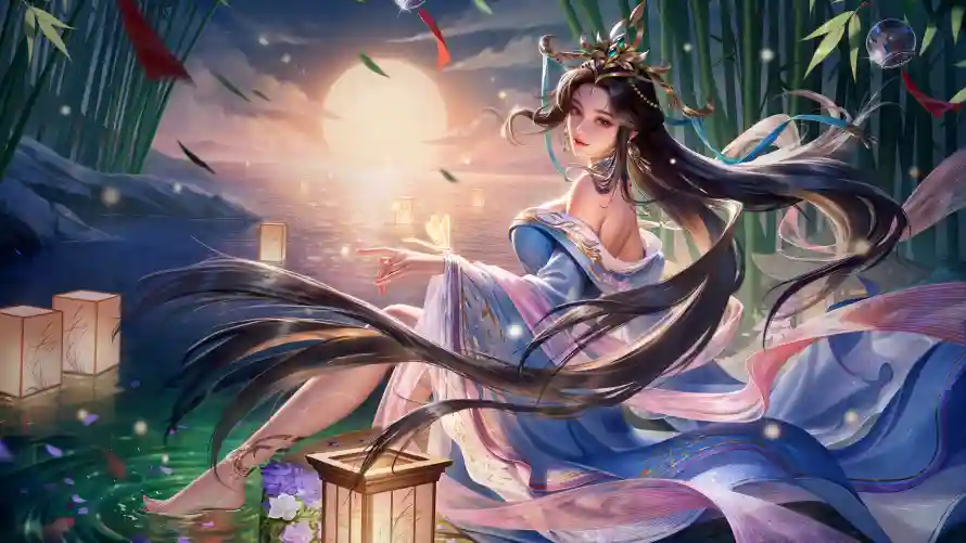 4k发冠壁纸-古风 - 月夜-流水「哲风壁纸」