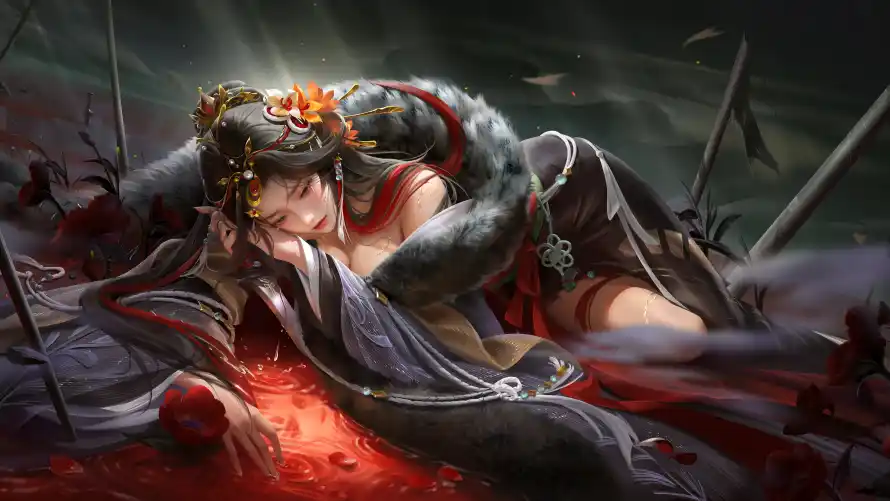 4k卧姿壁纸-发髻 - 古装-垓下「哲风壁纸」