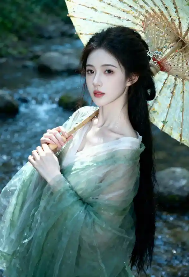 4k好看壁纸 - 溪流 - 油纸伞 - 清冷感「哲风壁纸」