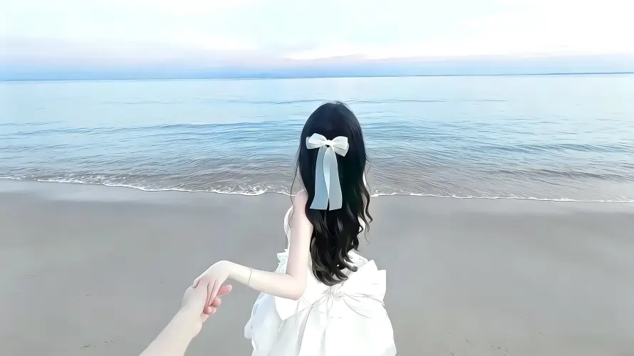 3k大海壁纸-好看 - 少女-沙滩「哲风壁纸」
